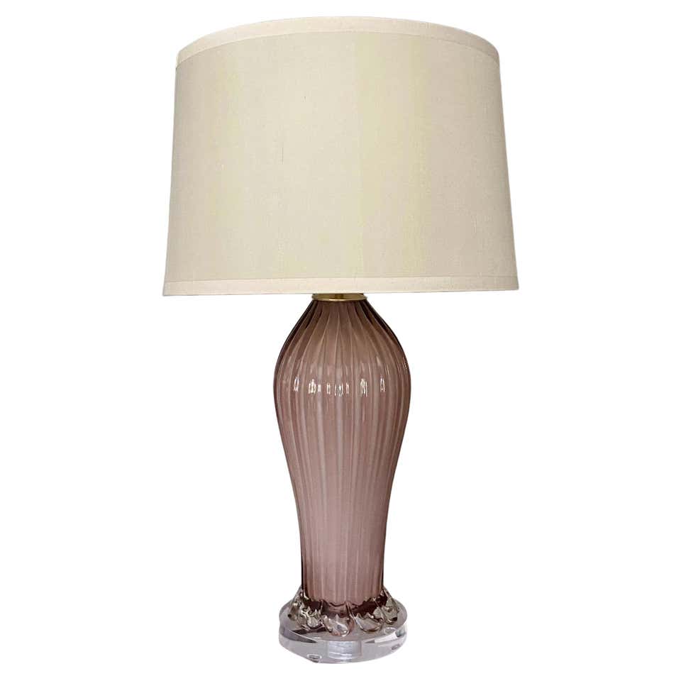 Purple Murano Italian Controlled Bubbles Ribbed Glass Table Lamp For ...
