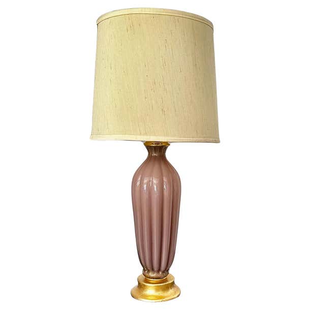 Murano Italian Pink Mauve Ribbed Glass Table Lamp For Sale at 1stDibs