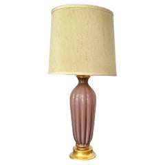 Vintage Murano Italian Pink Mauve Ribbed Glass Table Lamp