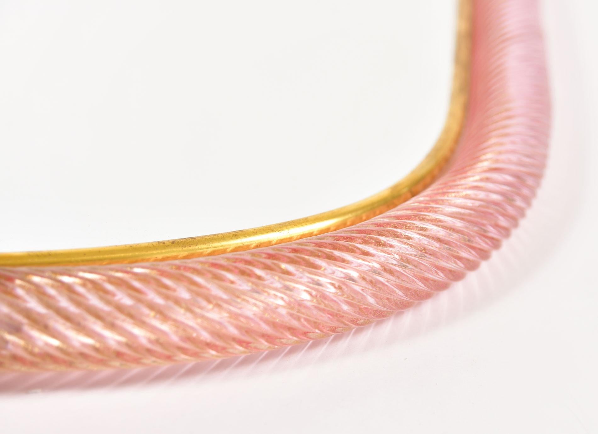 Specchio di Murano in corda ritorta rosa 'Firenze' in stile Barovier&Toso In condizioni ottime in vendita a London, GB