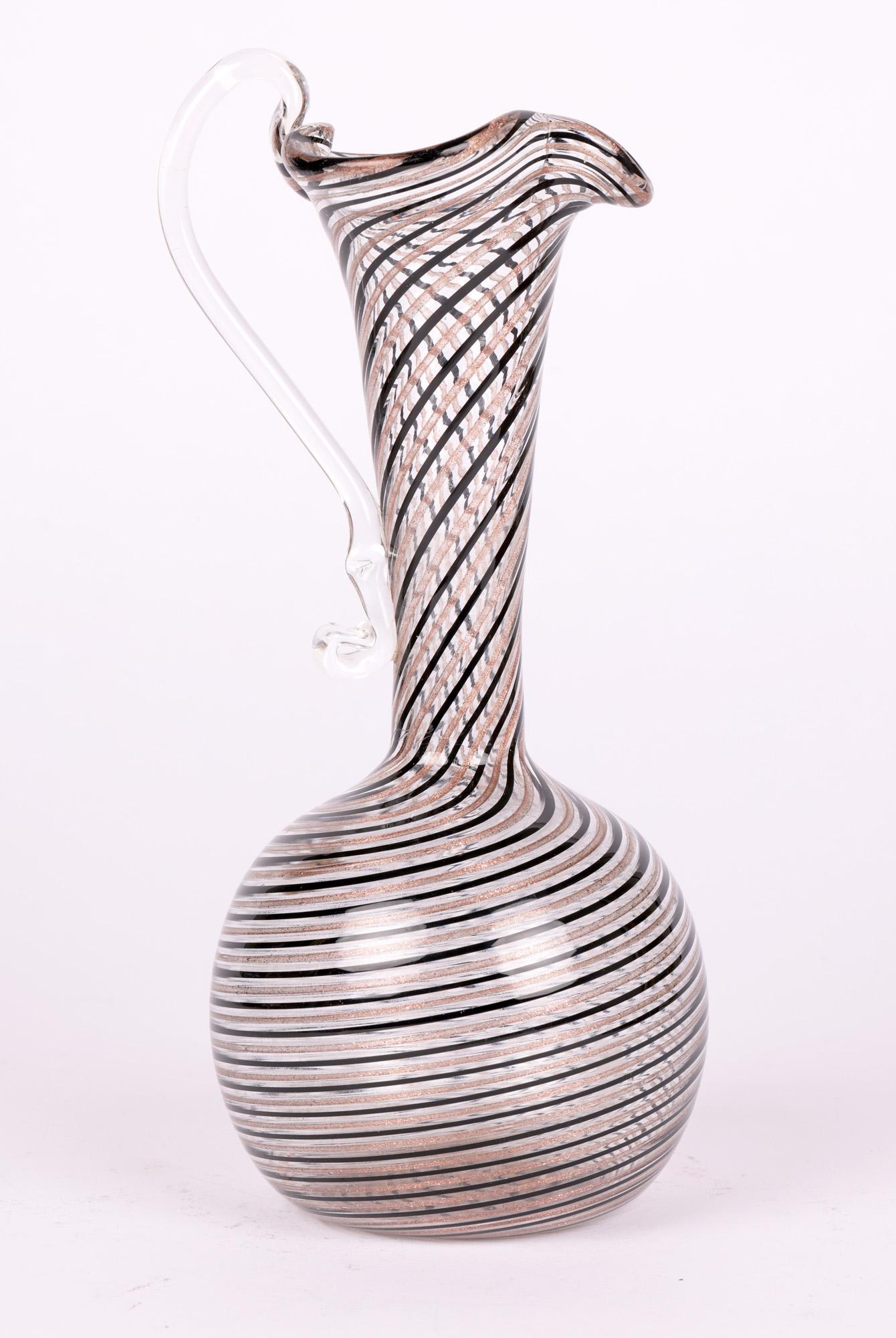 Murano Italian Ribbon Trailed Hand-Blown Art Glass Jug For Sale 3