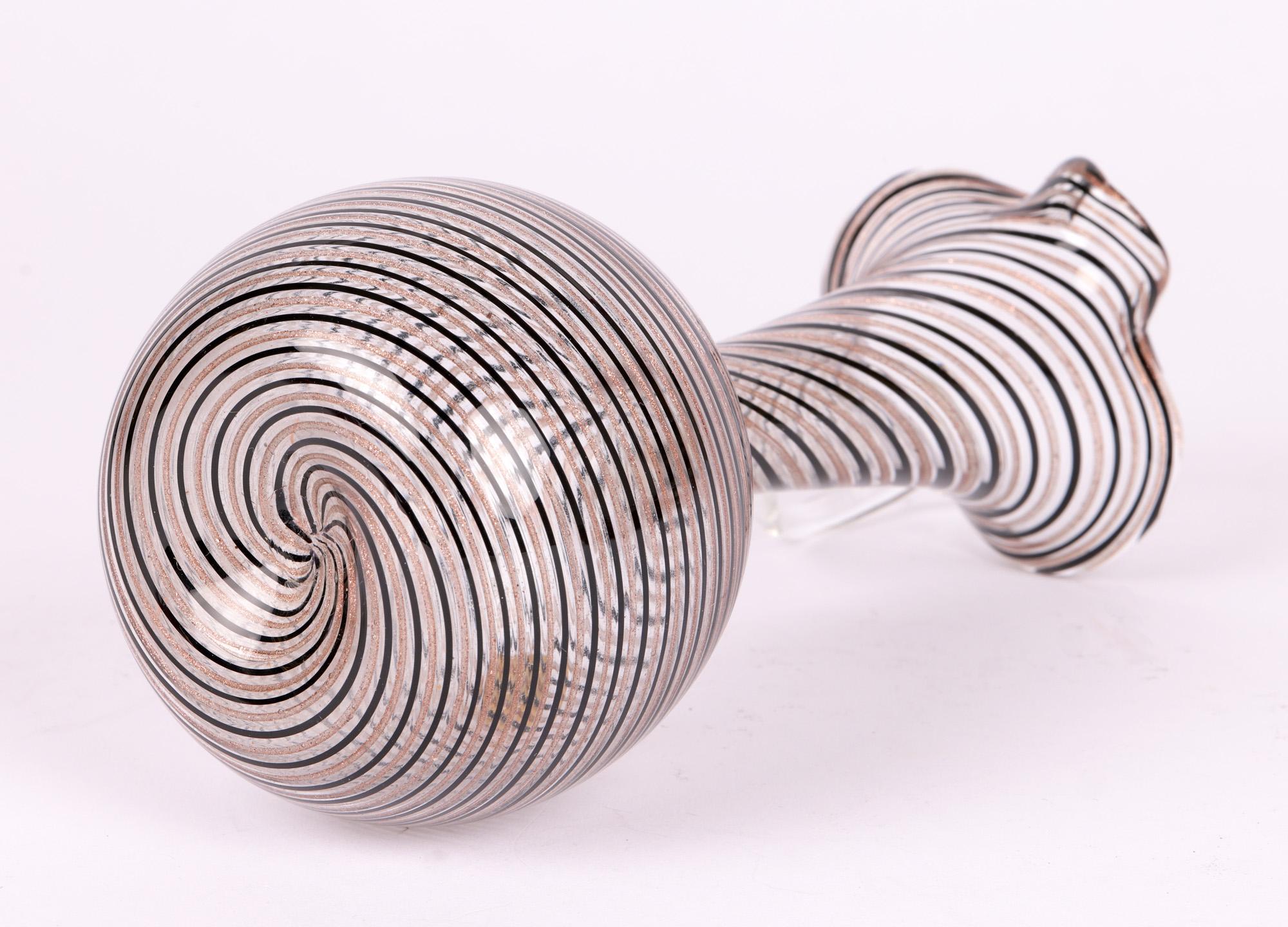 Murano Italian Ribbon Trailed Hand-Blown Art Glass Jug For Sale 4