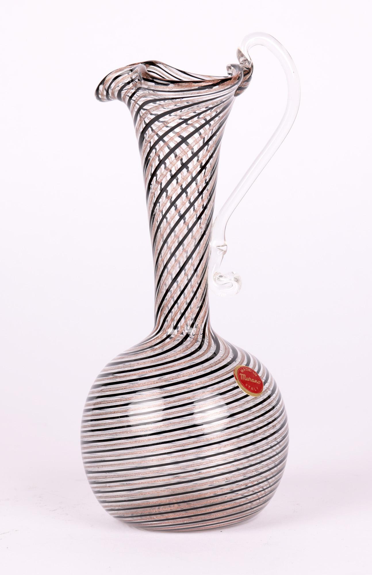 Murano Italian Ribbon Trailed Hand-Blown Art Glass Jug For Sale 7