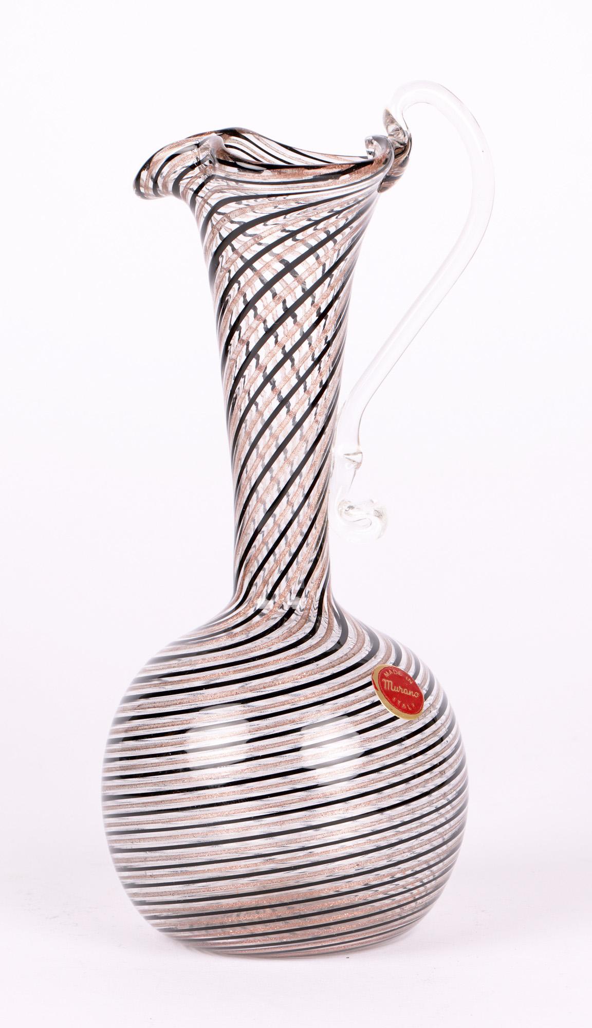 Murano Italian Ribbon Trailed Hand-Blown Art Glass Jug For Sale 10