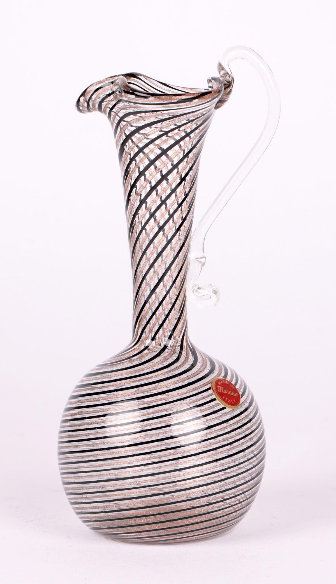 Murano Italian Ribbon Trailed Hand-Blown Art Glass Jug In Good Condition For Sale In Bishop's Stortford, Hertfordshire