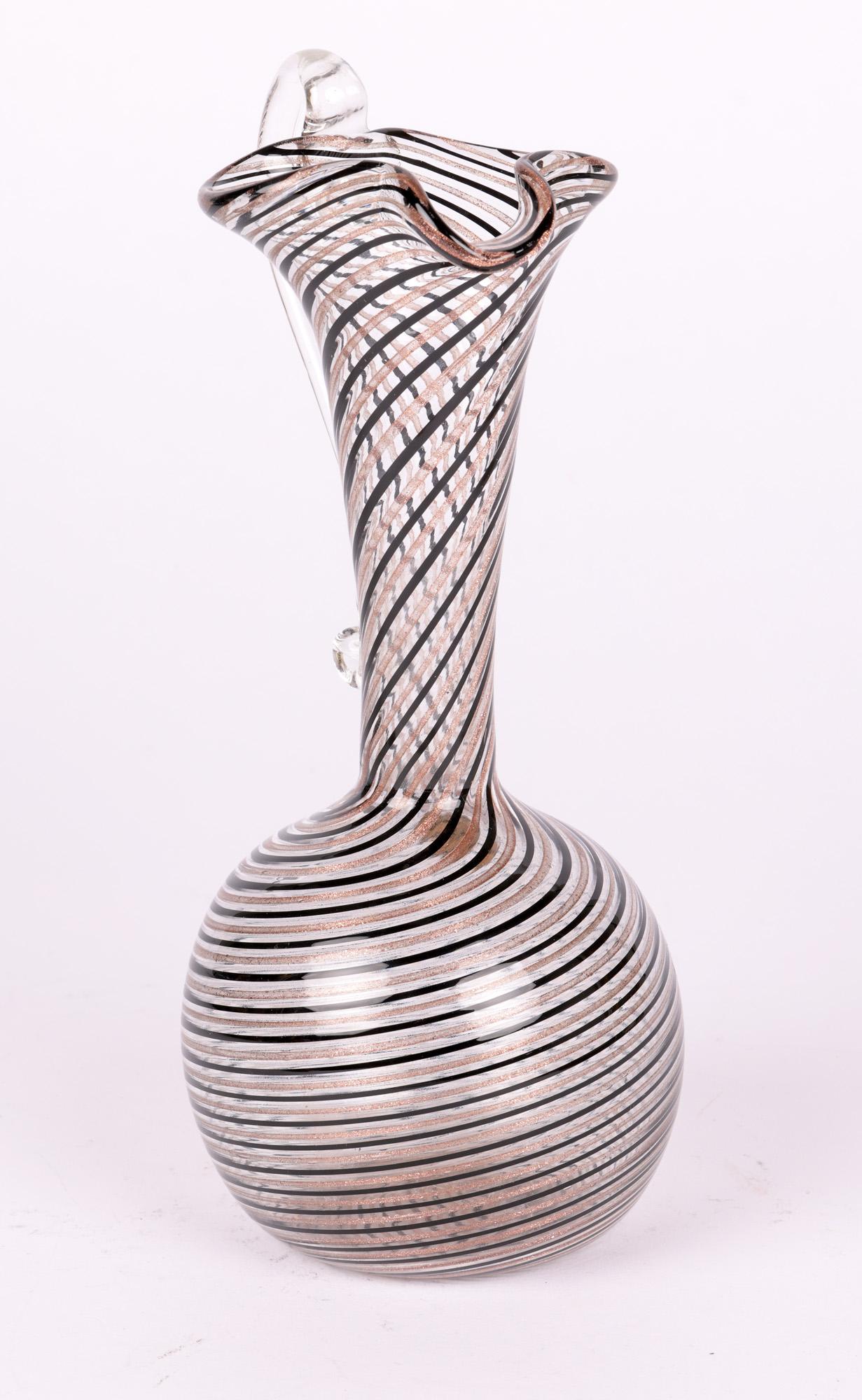 Murano Glass Murano Italian Ribbon Trailed Hand-Blown Art Glass Jug For Sale