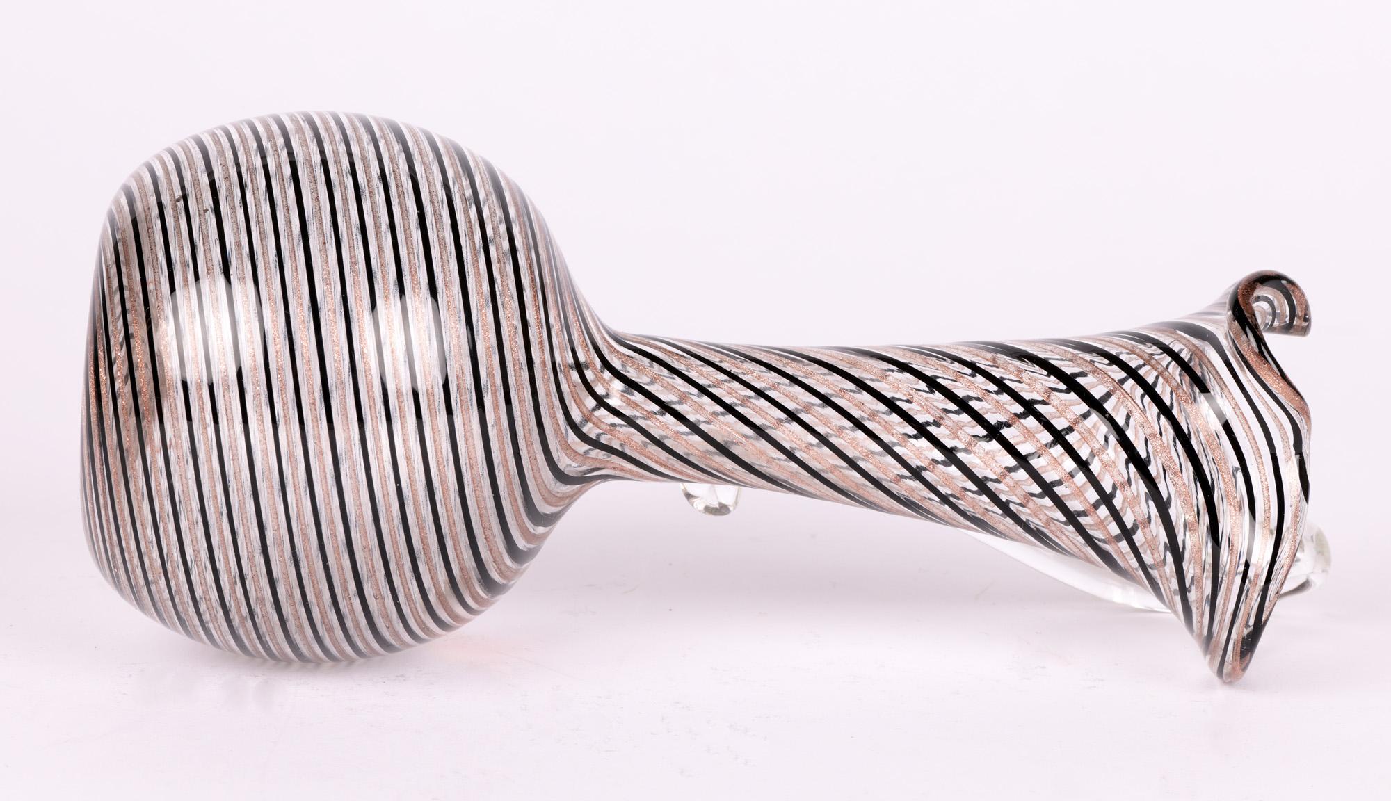 Murano Italian Ribbon Trailed Hand-Blown Art Glass Jug For Sale 2
