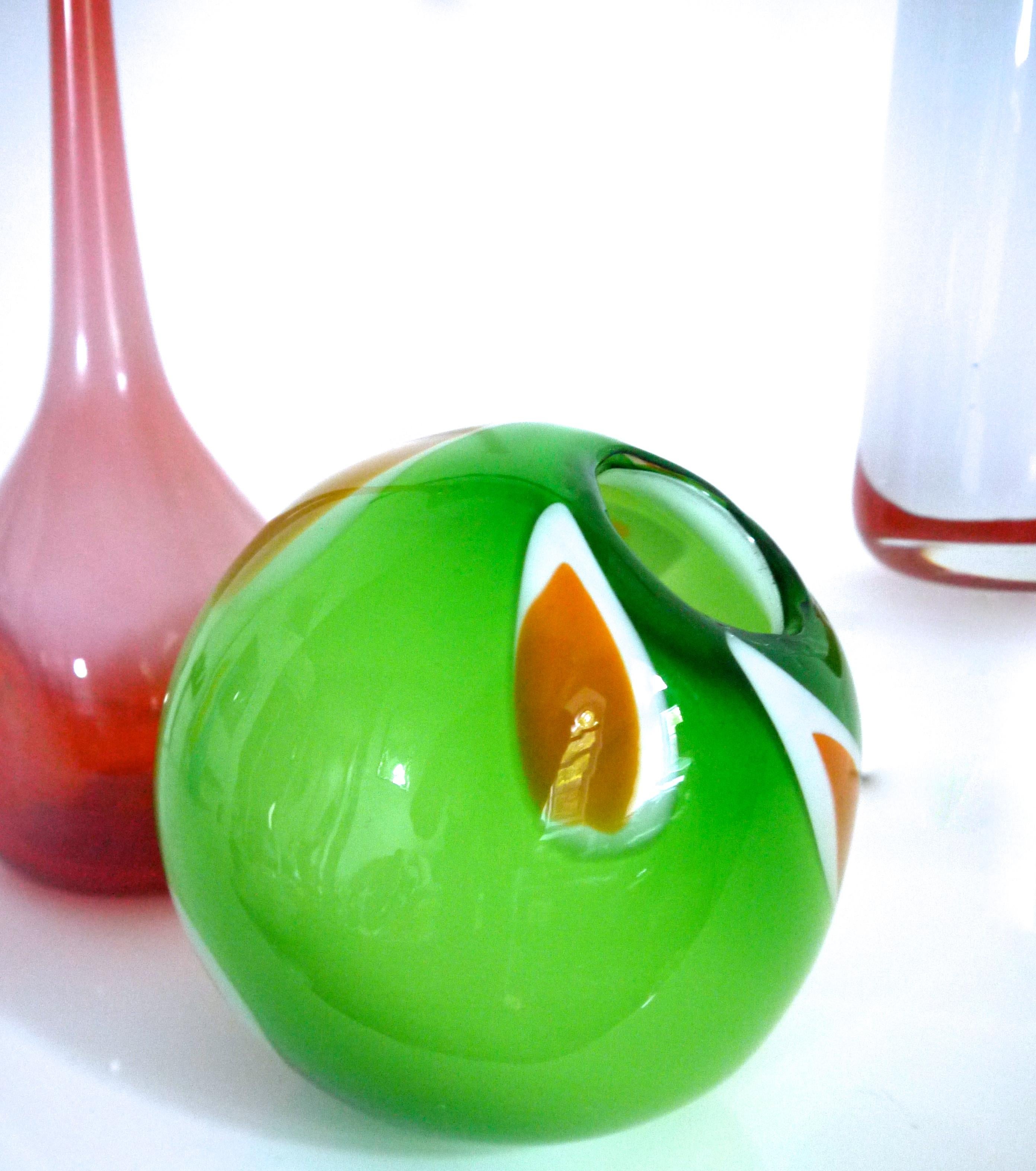 Mid-Century Modern Murano Italian Studio Glass Ball-Vase Hand Blown Late, 1970s