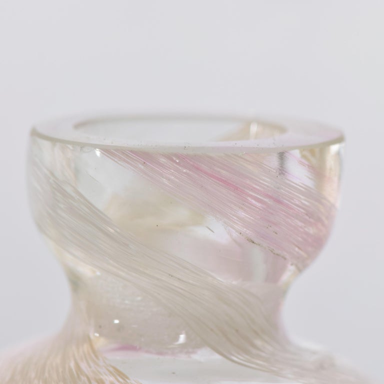 Mid-Century Modern Murano Venetian glass Italian swirled art glass bottle feminine pink.
No label present from maker.
Measures: 4