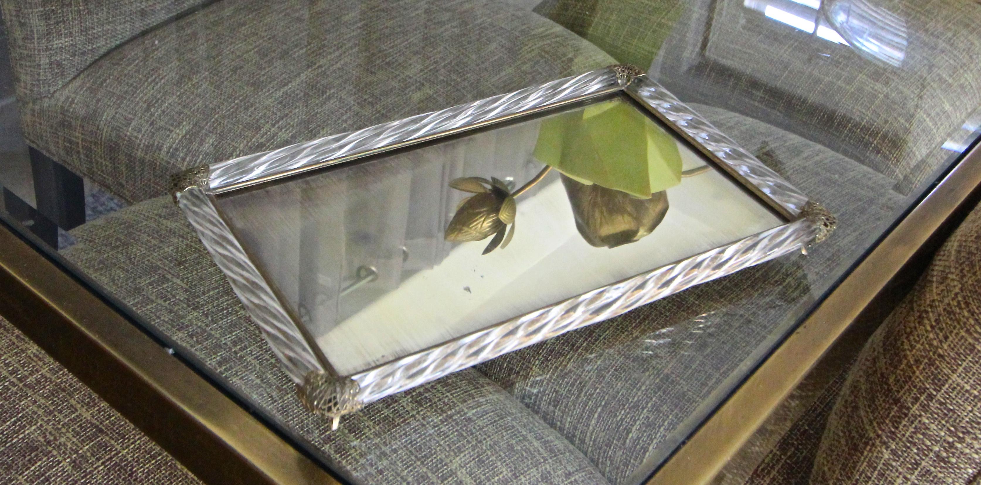Murano Italian Twisted Rope Antiqued Mirror Glass Vanity Tray 10