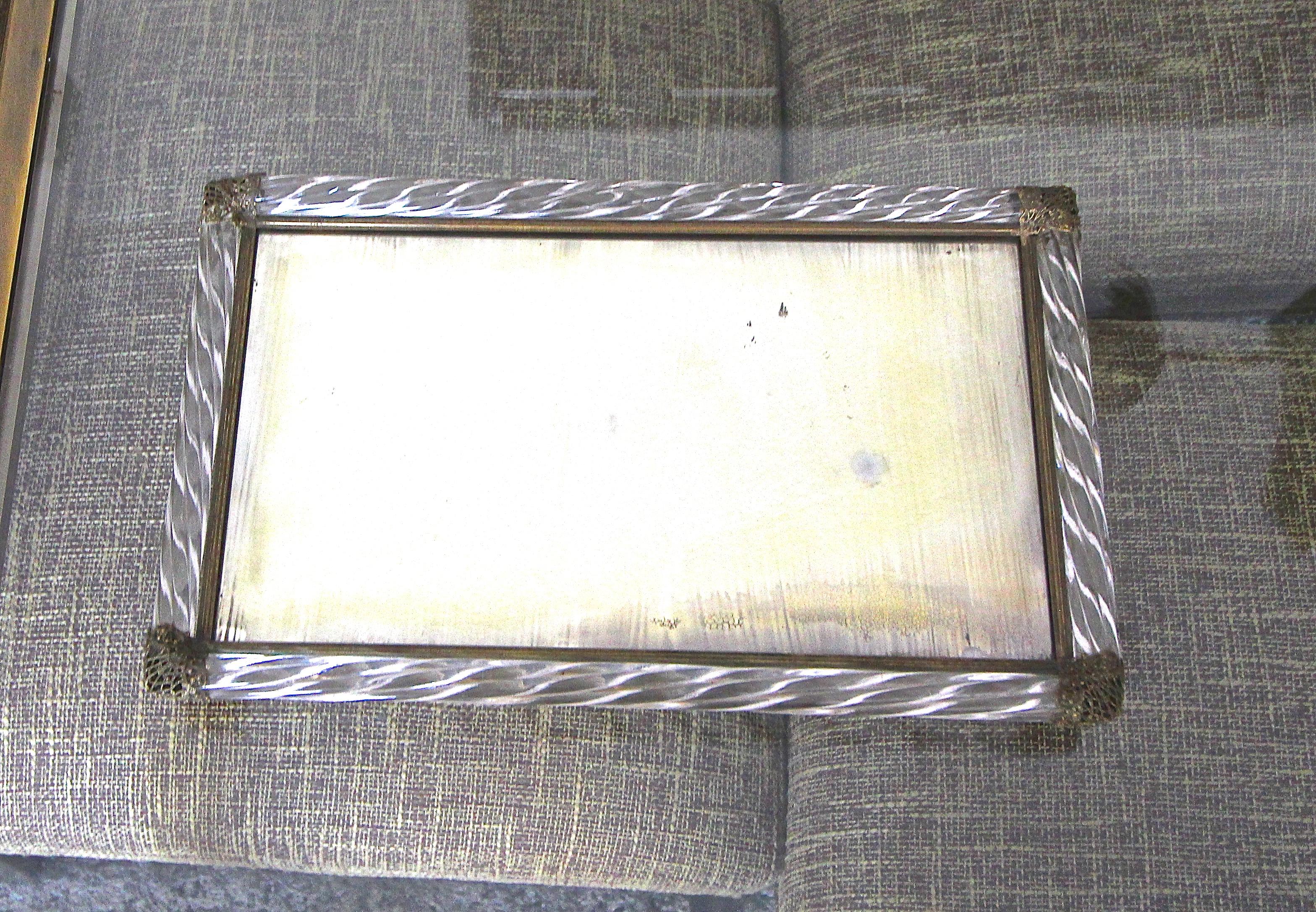 Murano Italian Twisted Rope Antiqued Mirror Glass Vanity Tray In Good Condition In Palm Springs, CA