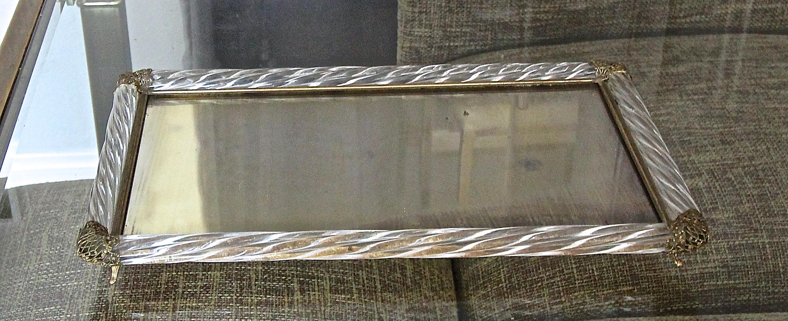 Mid-20th Century Murano Italian Twisted Rope Antiqued Mirror Glass Vanity Tray