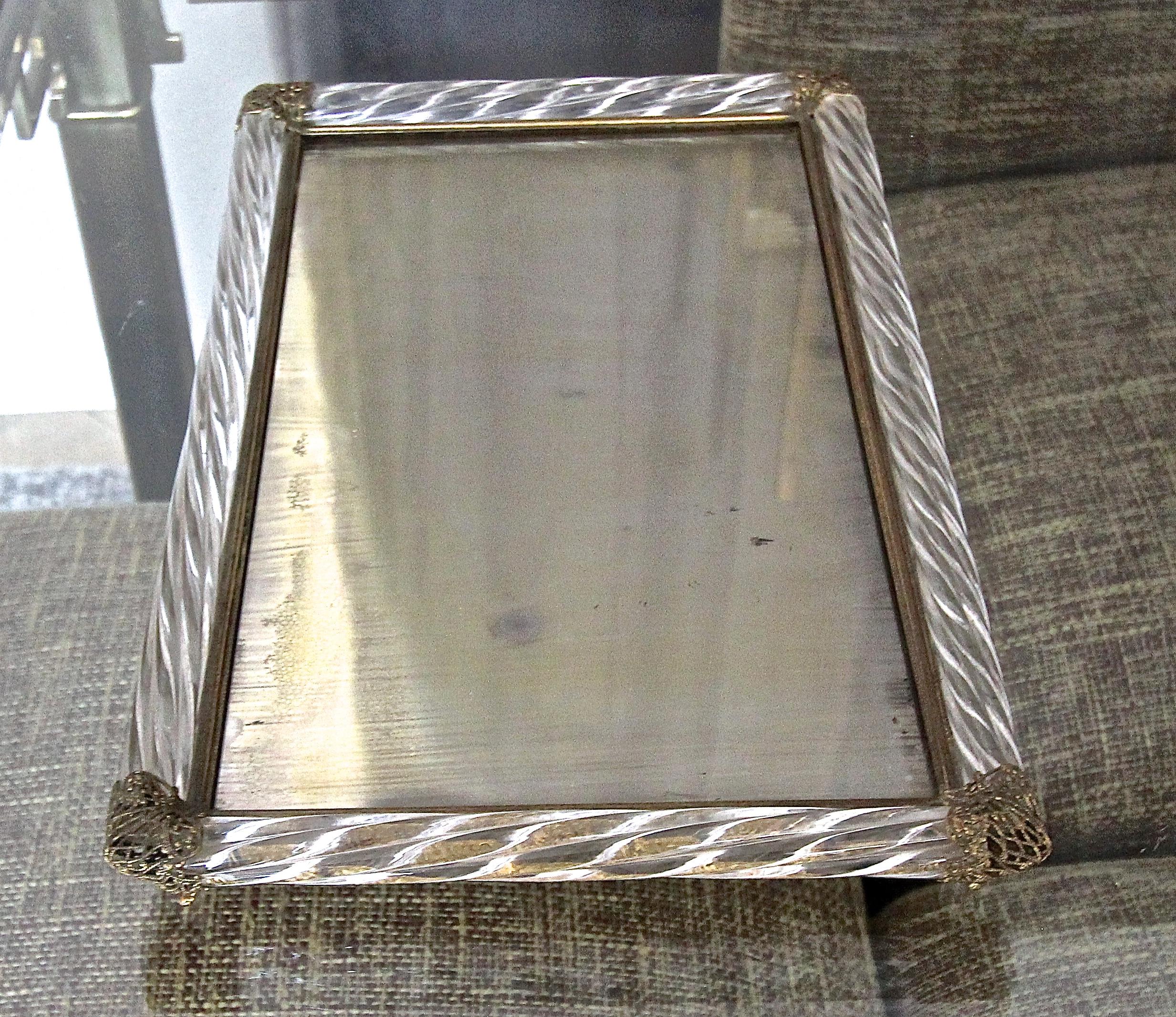Murano Italian Twisted Rope Antiqued Mirror Glass Vanity Tray 1