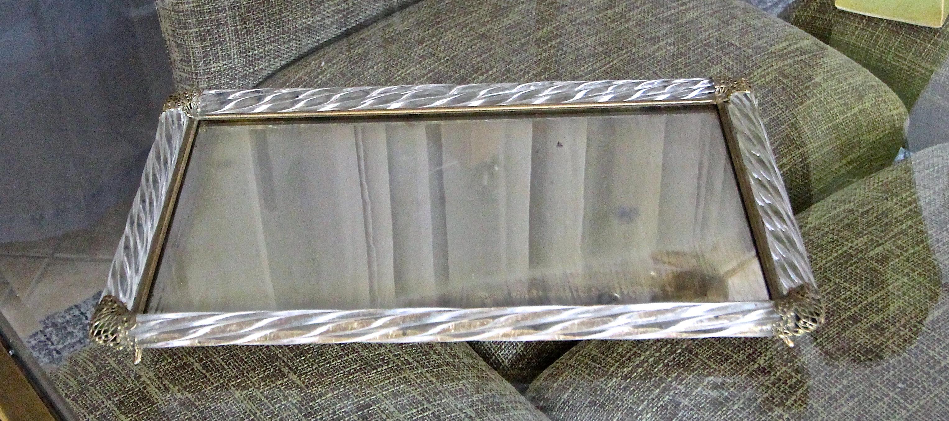 Murano Italian Twisted Rope Antiqued Mirror Glass Vanity Tray 2