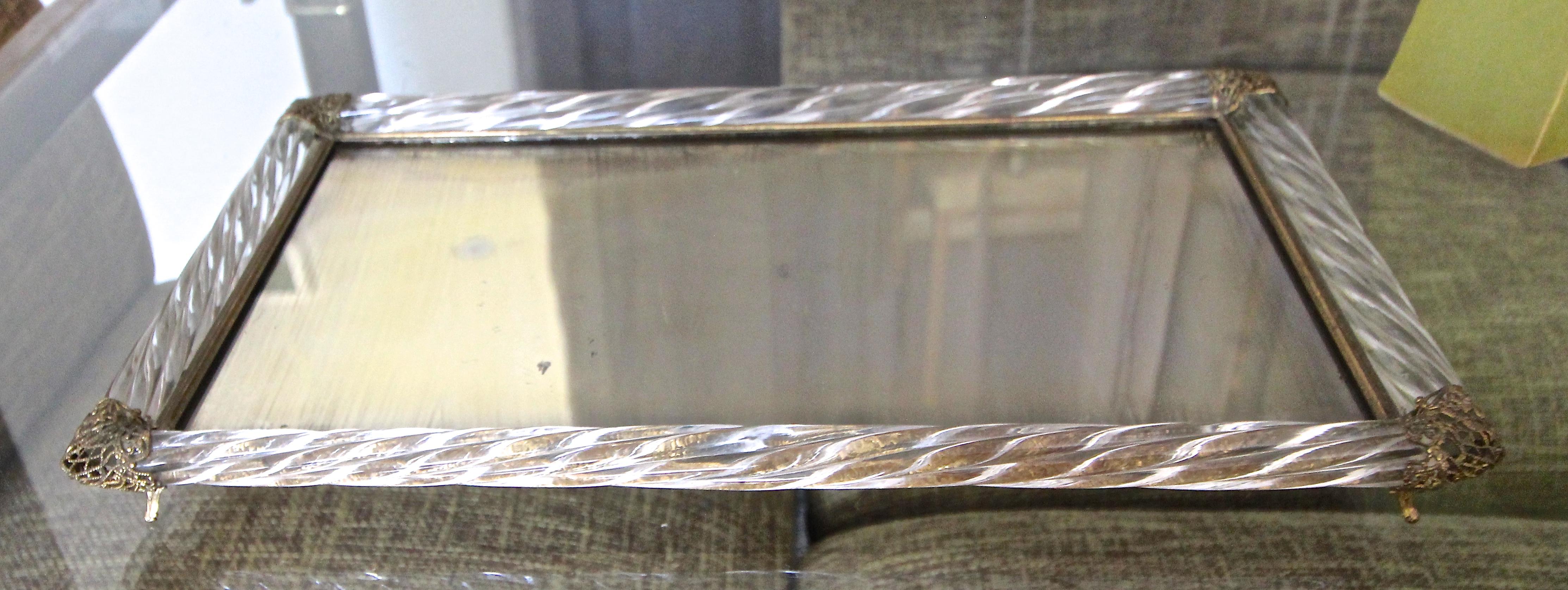 Murano Italian Twisted Rope Antiqued Mirror Glass Vanity Tray 5