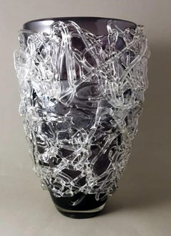 Murano Italian Vase With Glass Threads Applied In Bulk