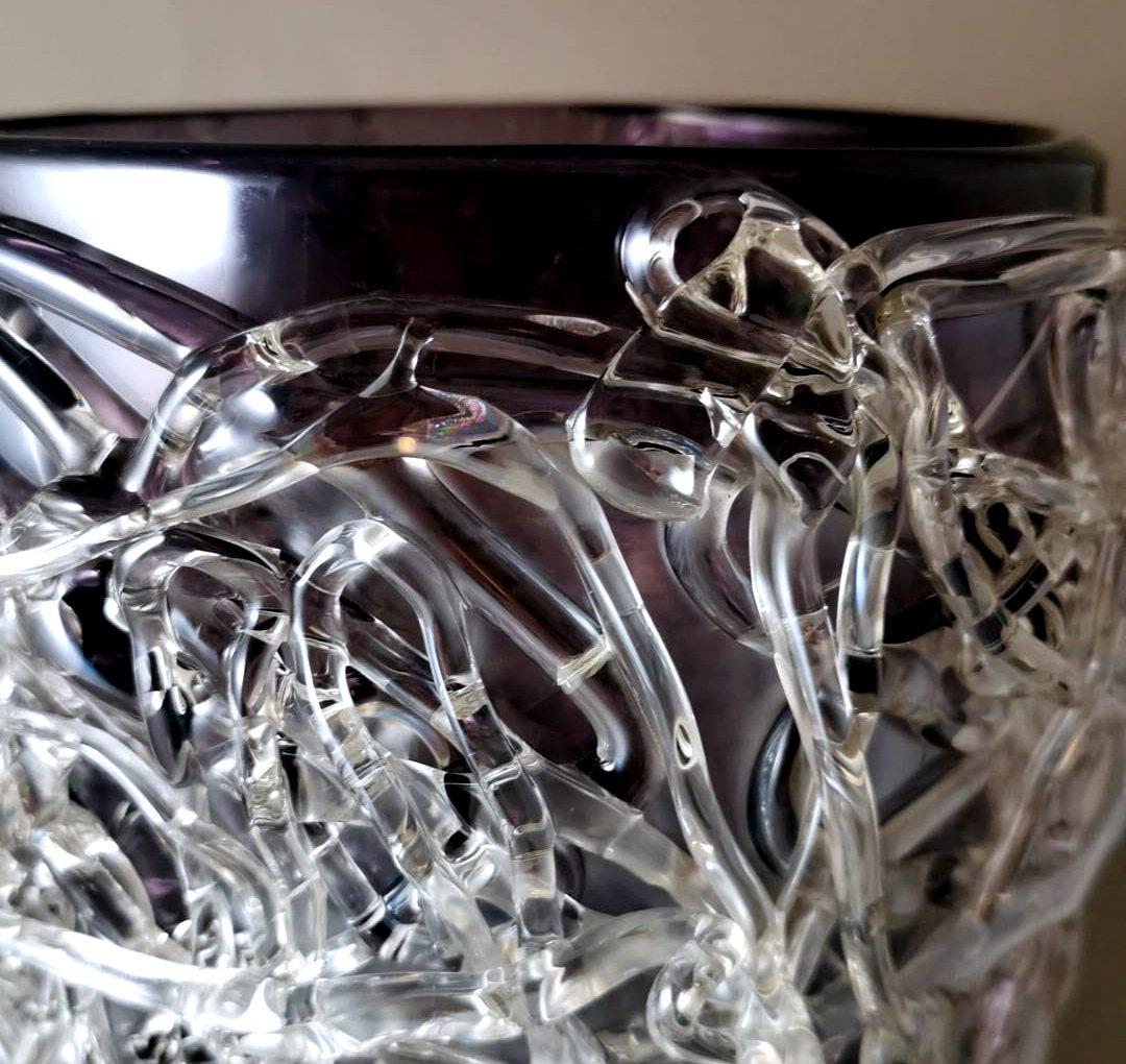 20th Century Murano Italian Vase With Glass Threads Applied In Bulk For Sale
