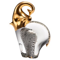 Murano Italian Venetian 24 KT Gold Glass Elephant Sculpture Desk Paperweight