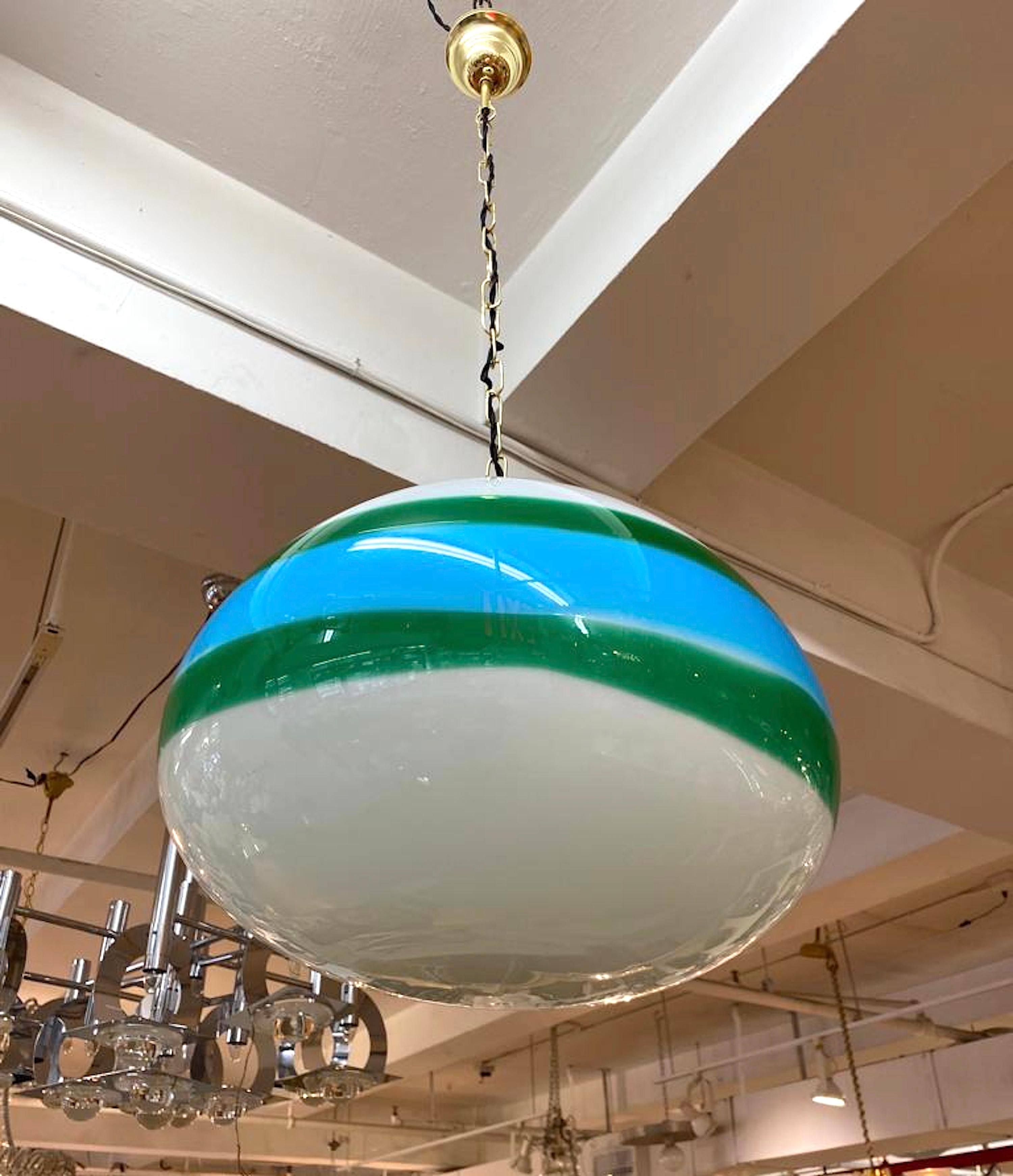 Murano, Italy 1960's Green & Blue Hand Blown Glass Pendant Light 4