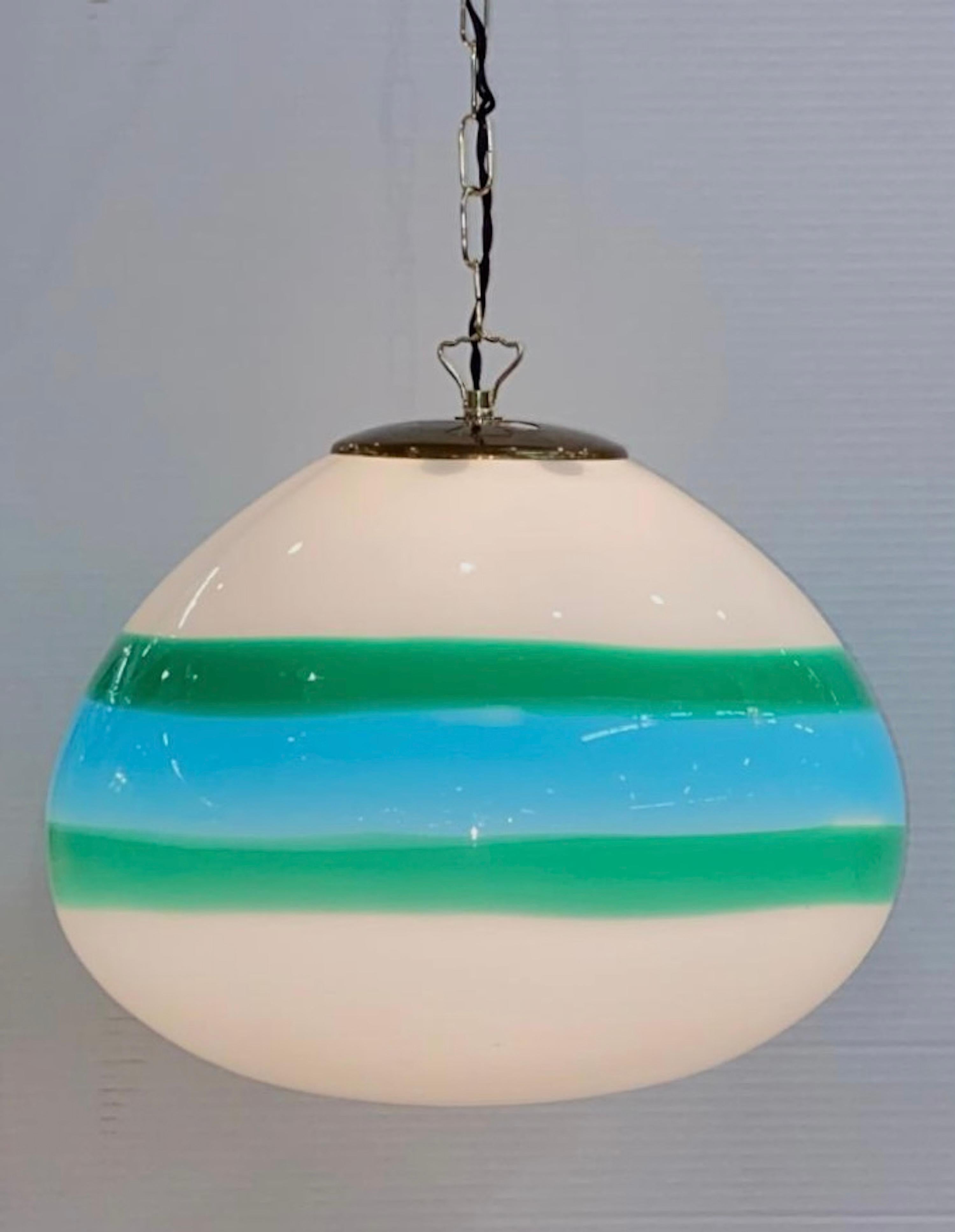Murano, Italy 1960's Green & Blue Hand Blown Glass Pendant Light 5