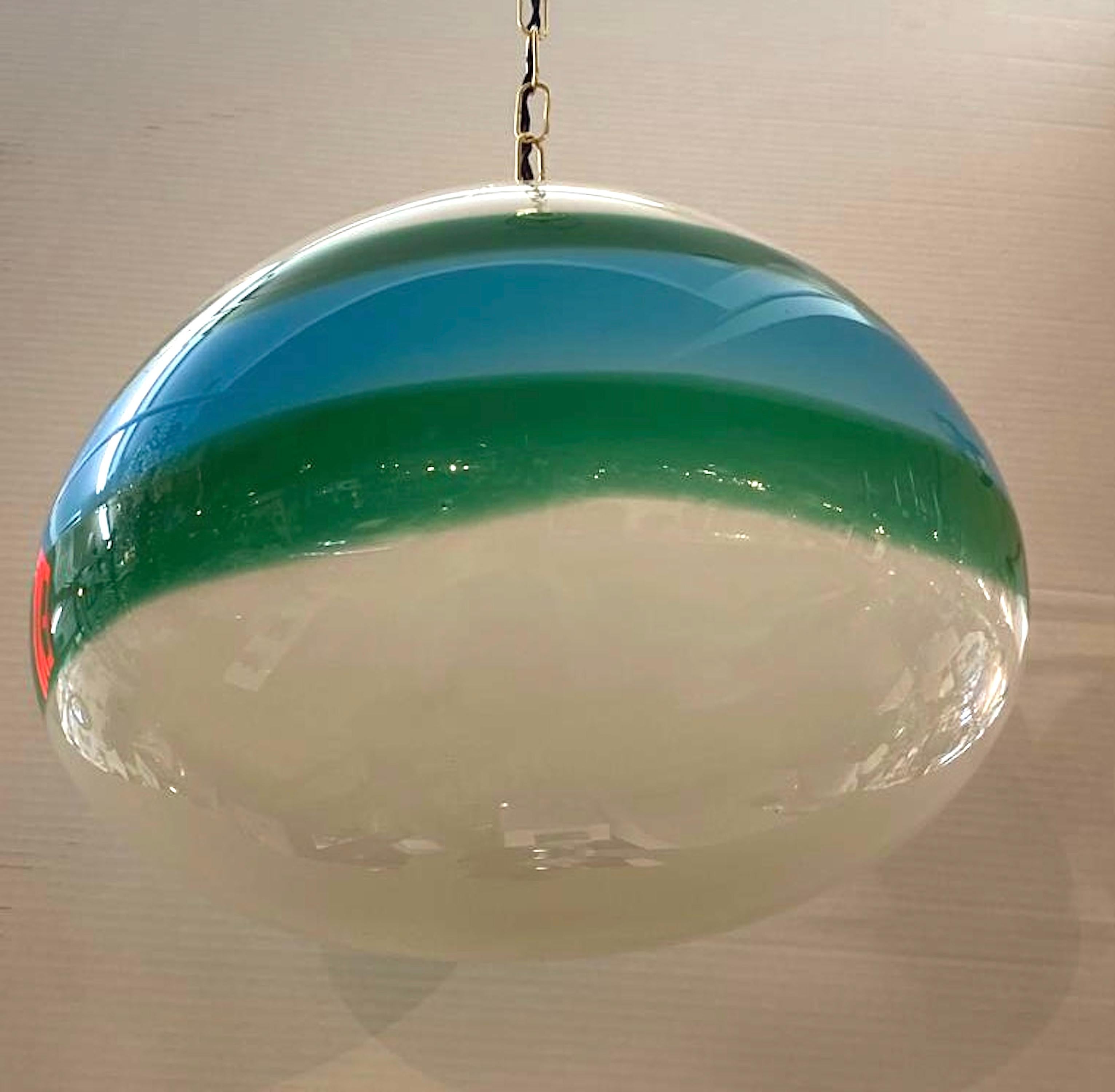 Mid-Century Modern Murano, Italy 1960's Green & Blue Hand Blown Glass Pendant Light