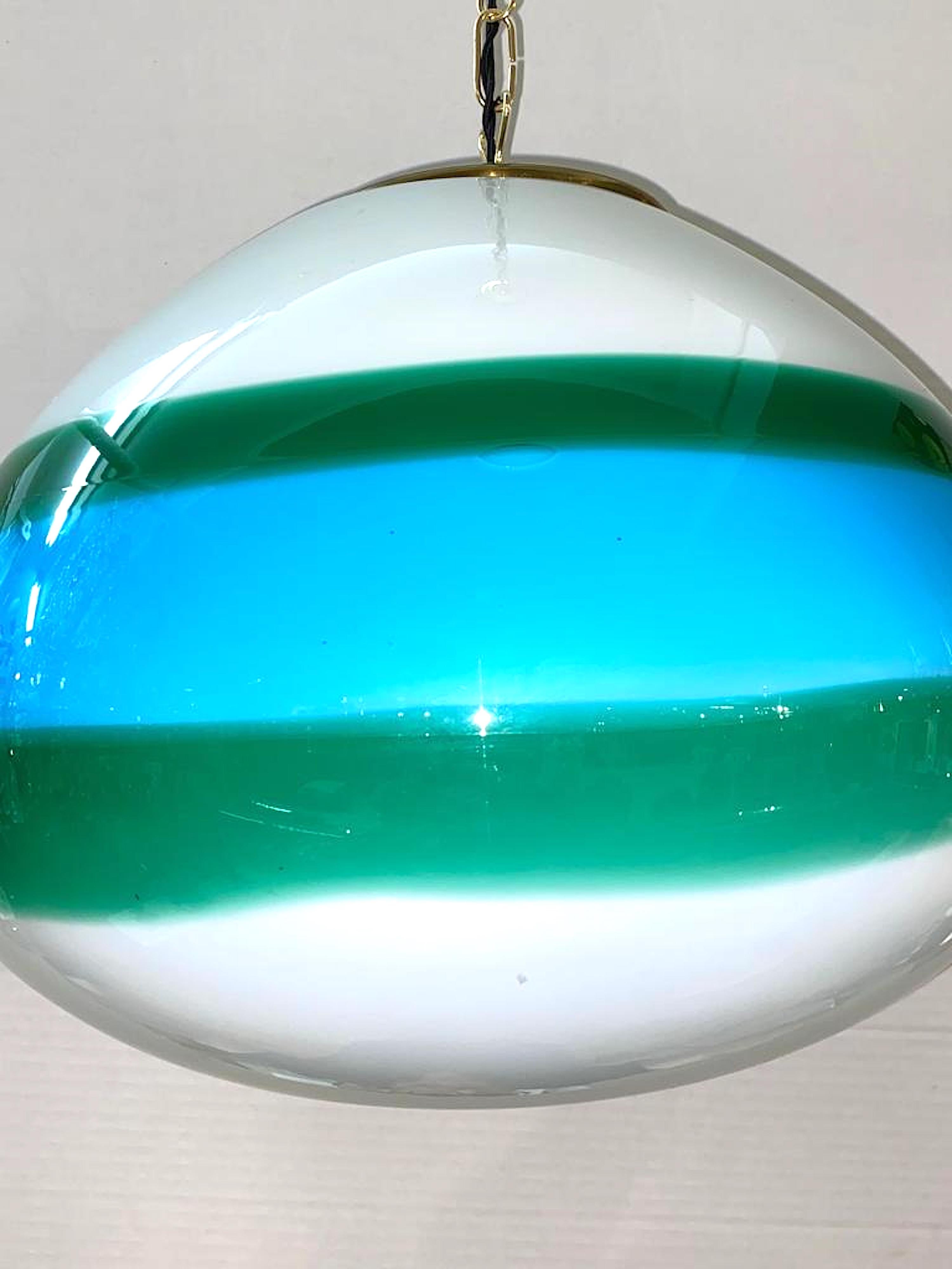 Mid-20th Century Murano, Italy 1960's Green & Blue Hand Blown Glass Pendant Light