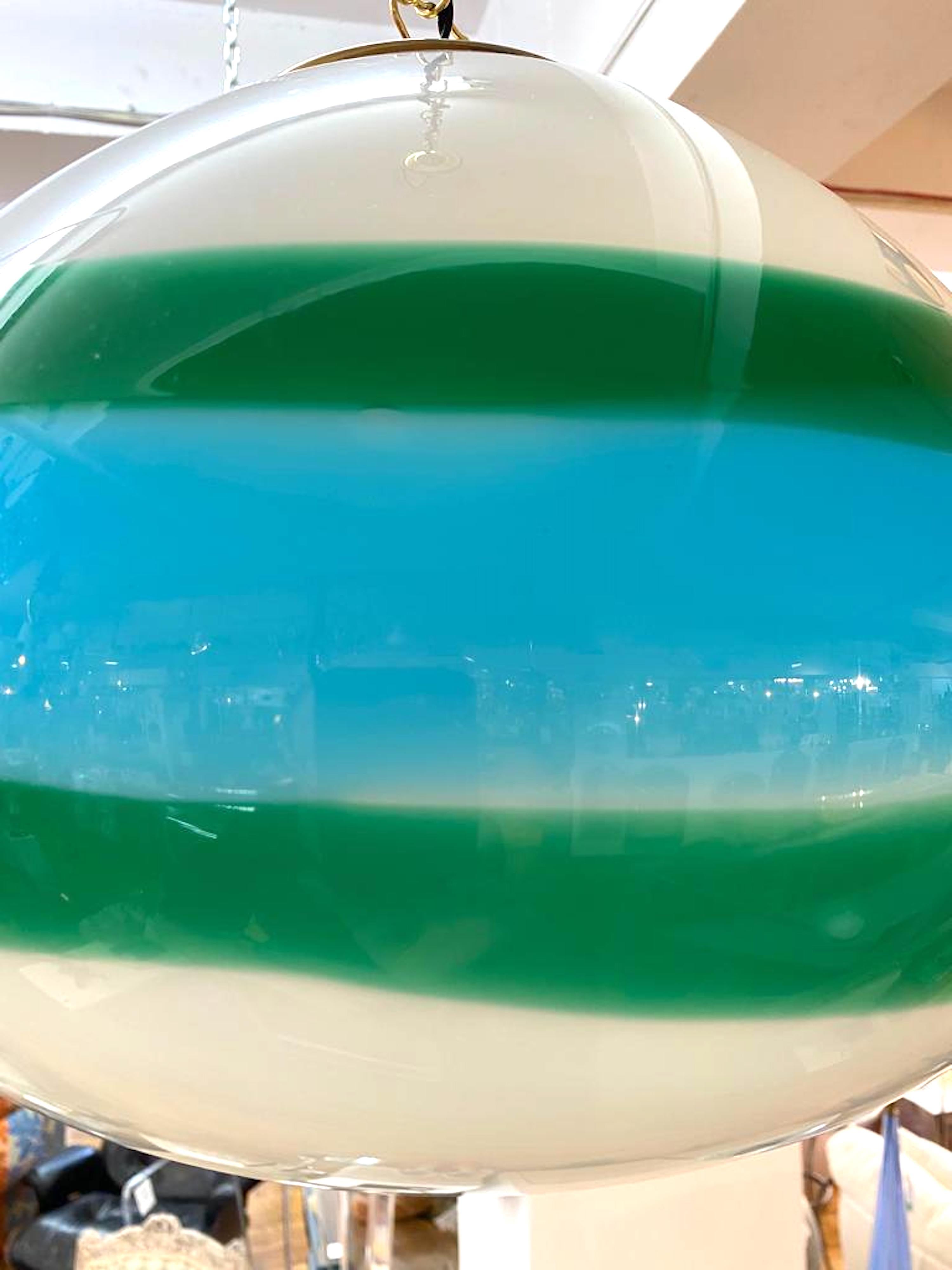 Murano Glass Murano, Italy 1960's Green & Blue Hand Blown Glass Pendant Light