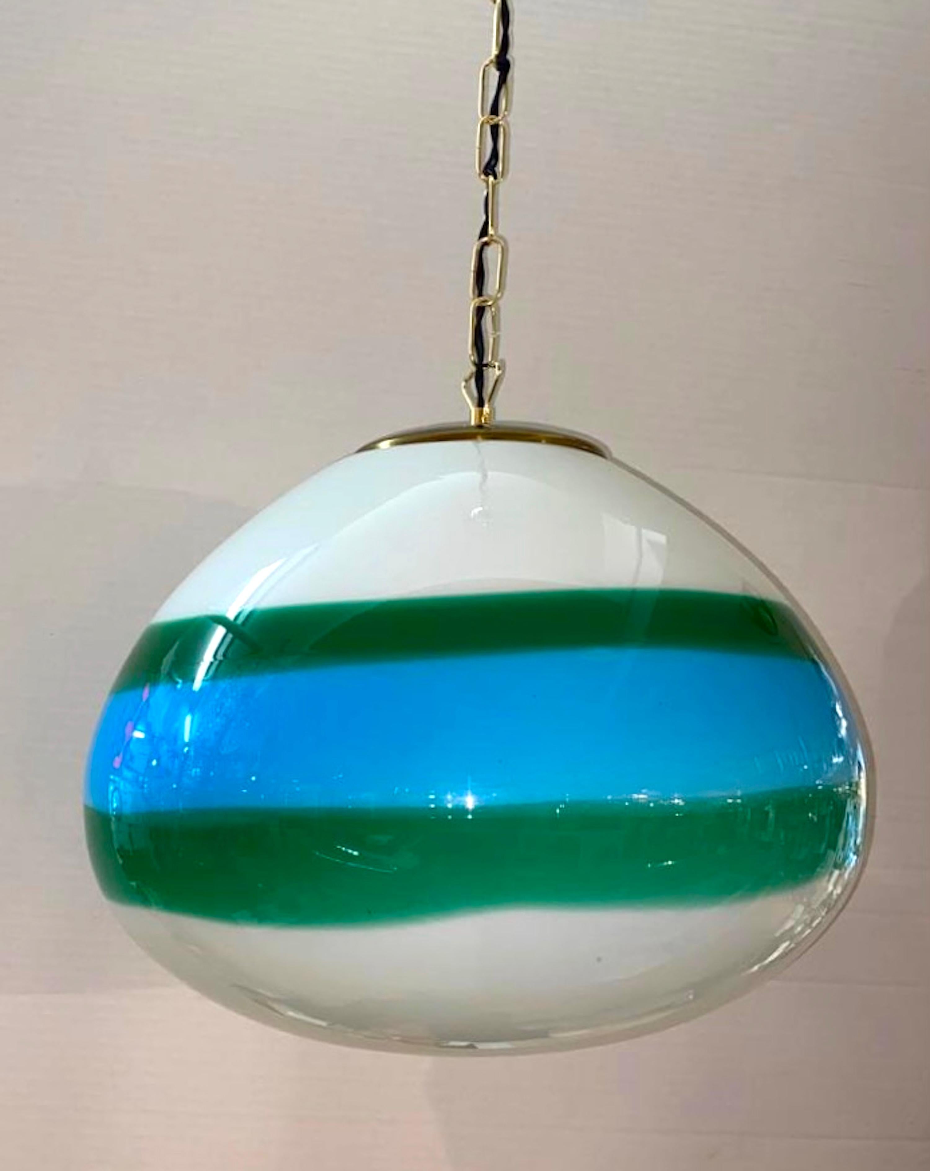 Murano, Italy 1960's Green & Blue Hand Blown Glass Pendant Light 2