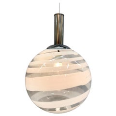 Murano, Italy 1970s Clear and White Stripe Globe Fixture