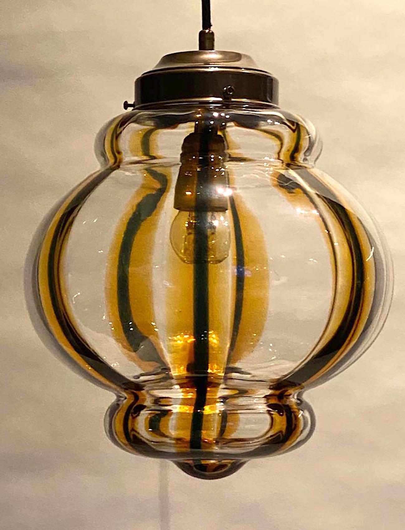 Murano Italy 1970s Hand Blown Glass Shade Pendant Light 2