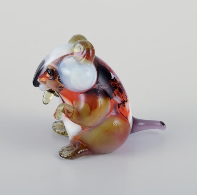 Mid-20th Century Murano, Italy. A collection of four miniature glass rodent figurines. For Sale