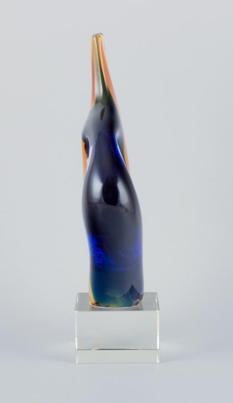 Murano, Italy. Art glass sculpture in blue and orange glass. In Excellent Condition For Sale In Copenhagen, DK