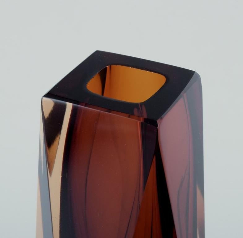 Italian Murano, Italy. Art glass vase in faceted smoky glass. Approx. 1960s/70s For Sale