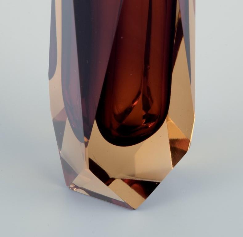 Murano, Italy. Art glass vase in faceted smoky glass. Approx. 1960s/70s In Excellent Condition For Sale In Copenhagen, DK