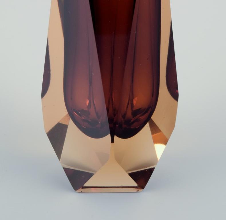 Mid-20th Century Murano, Italy. Art glass vase in faceted smoky glass. Approx. 1960s/70s For Sale