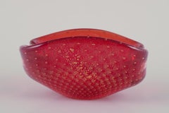 Murano, Italy. Bowl in red art glass with gold dust.  With dots/air bubbles