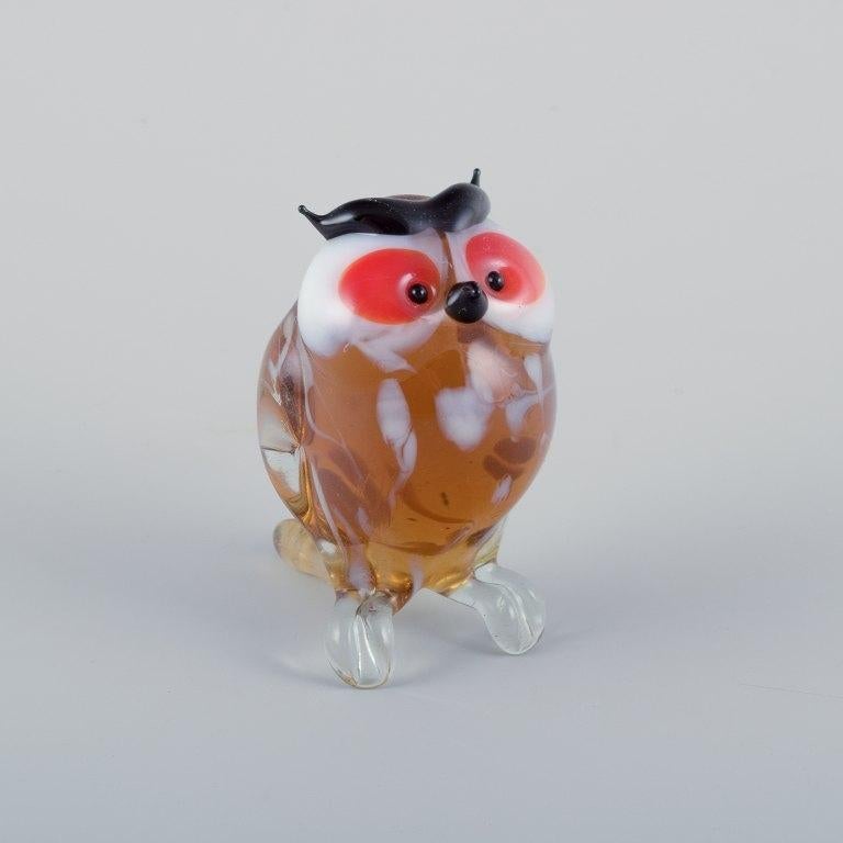 Mid-20th Century Murano, Italy. Collection of four miniature glass figurines of owls. For Sale