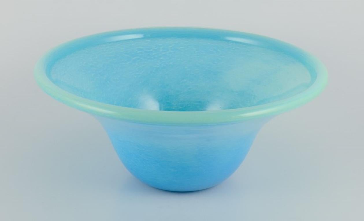 Italian Murano, Italy. Colossal mouth-blown unique glass bowl in turquoise tones. For Sale