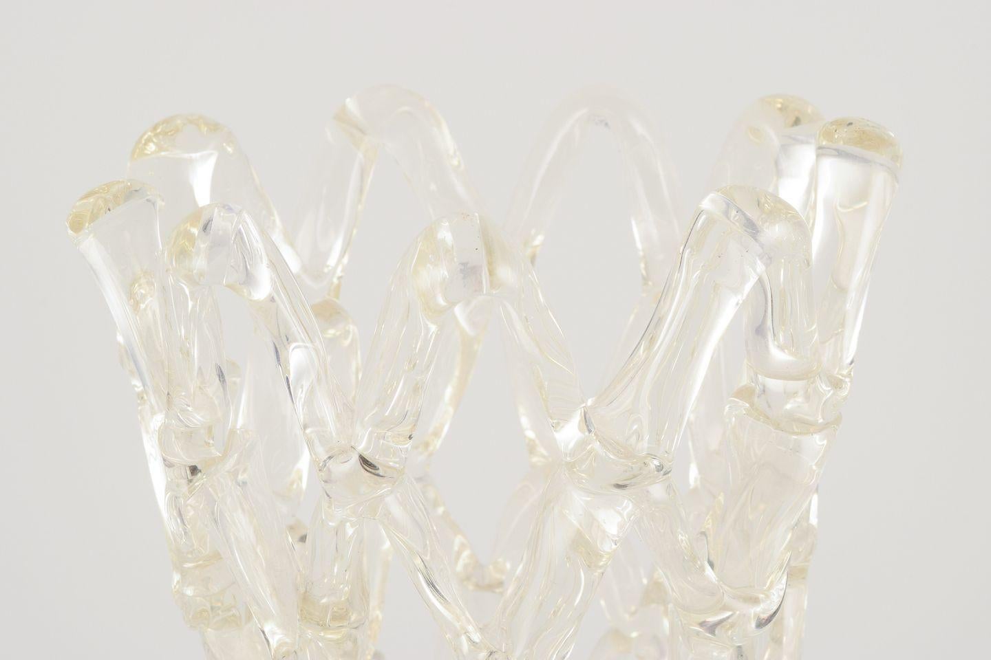 Modern Murano, Italy. Exclusive Murano art glass vase with a refined lattice design. For Sale