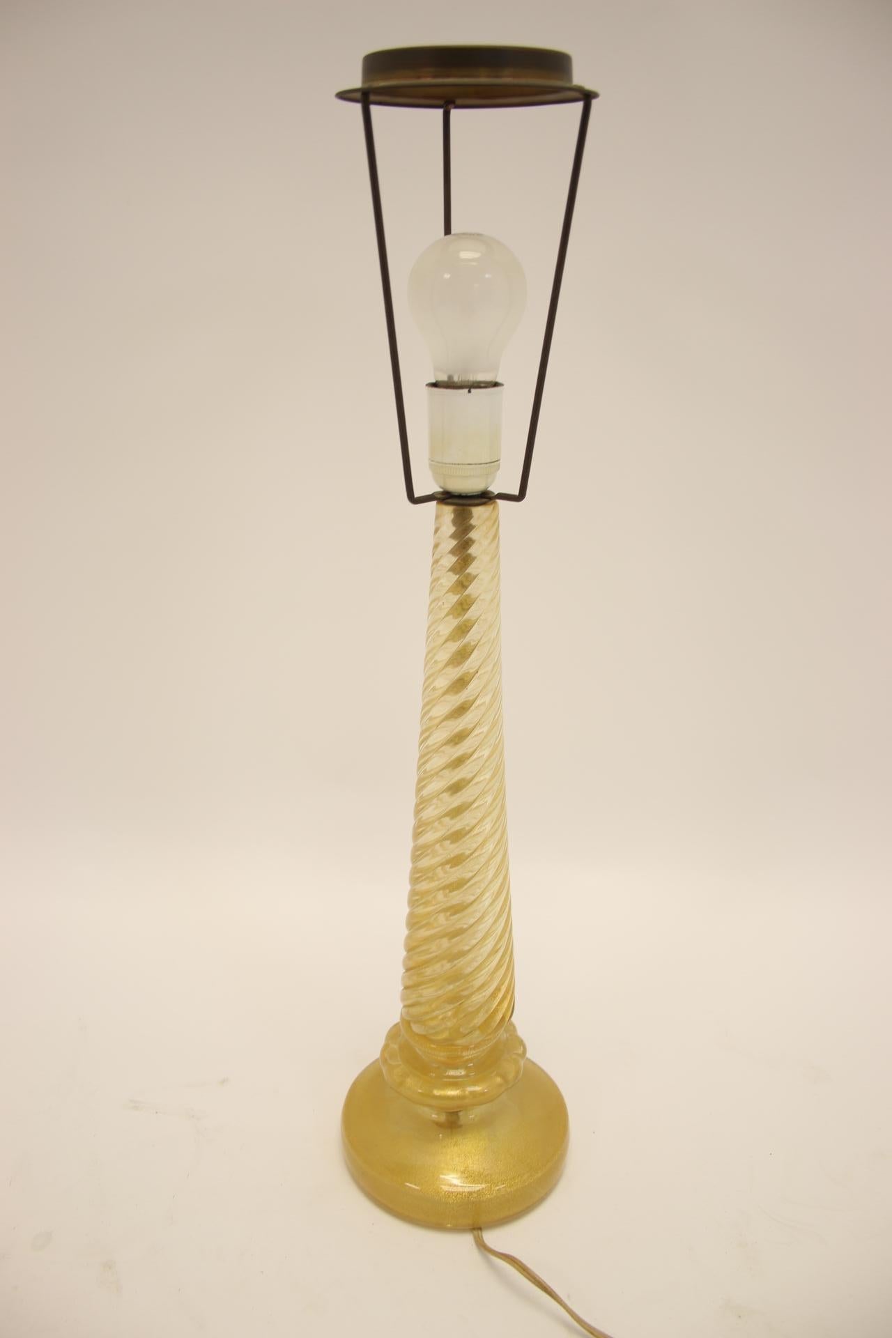 Mid-Century Modern Murano Italy Golden Twisted Lamp For Sale