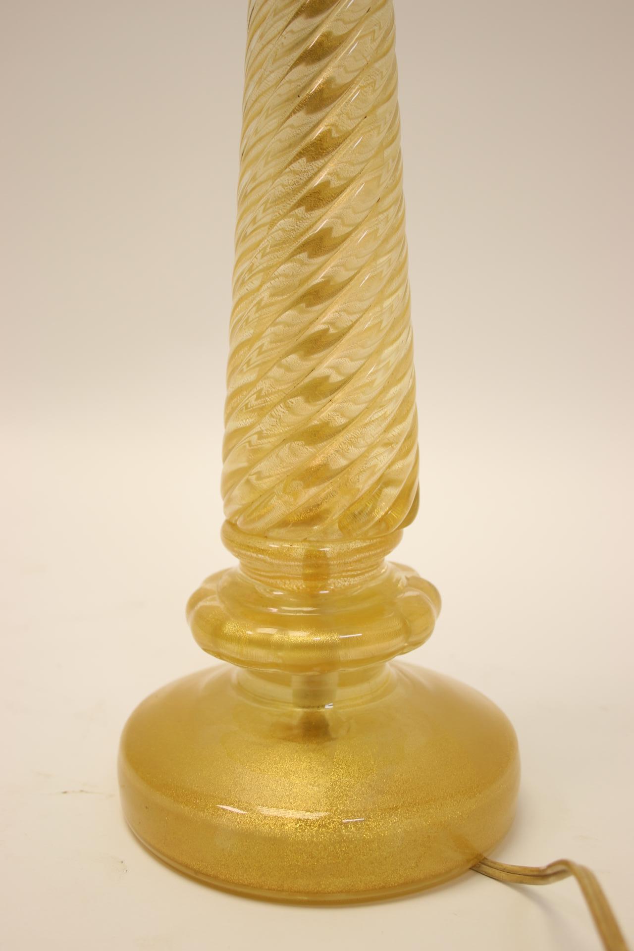 Mid-20th Century Murano Italy Golden Twisted Lamp For Sale