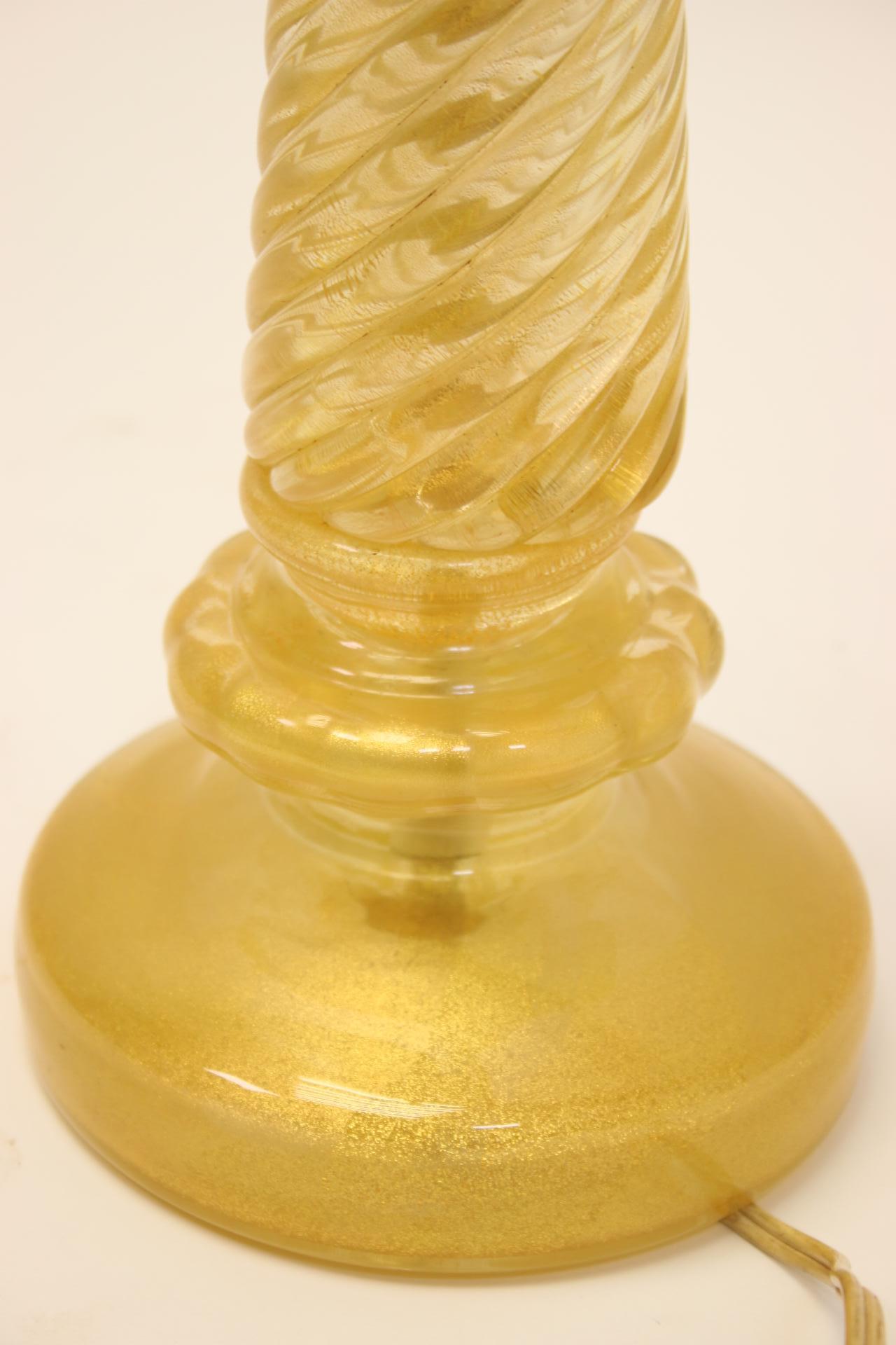 Murano Italy Golden Twisted Lamp For Sale 2
