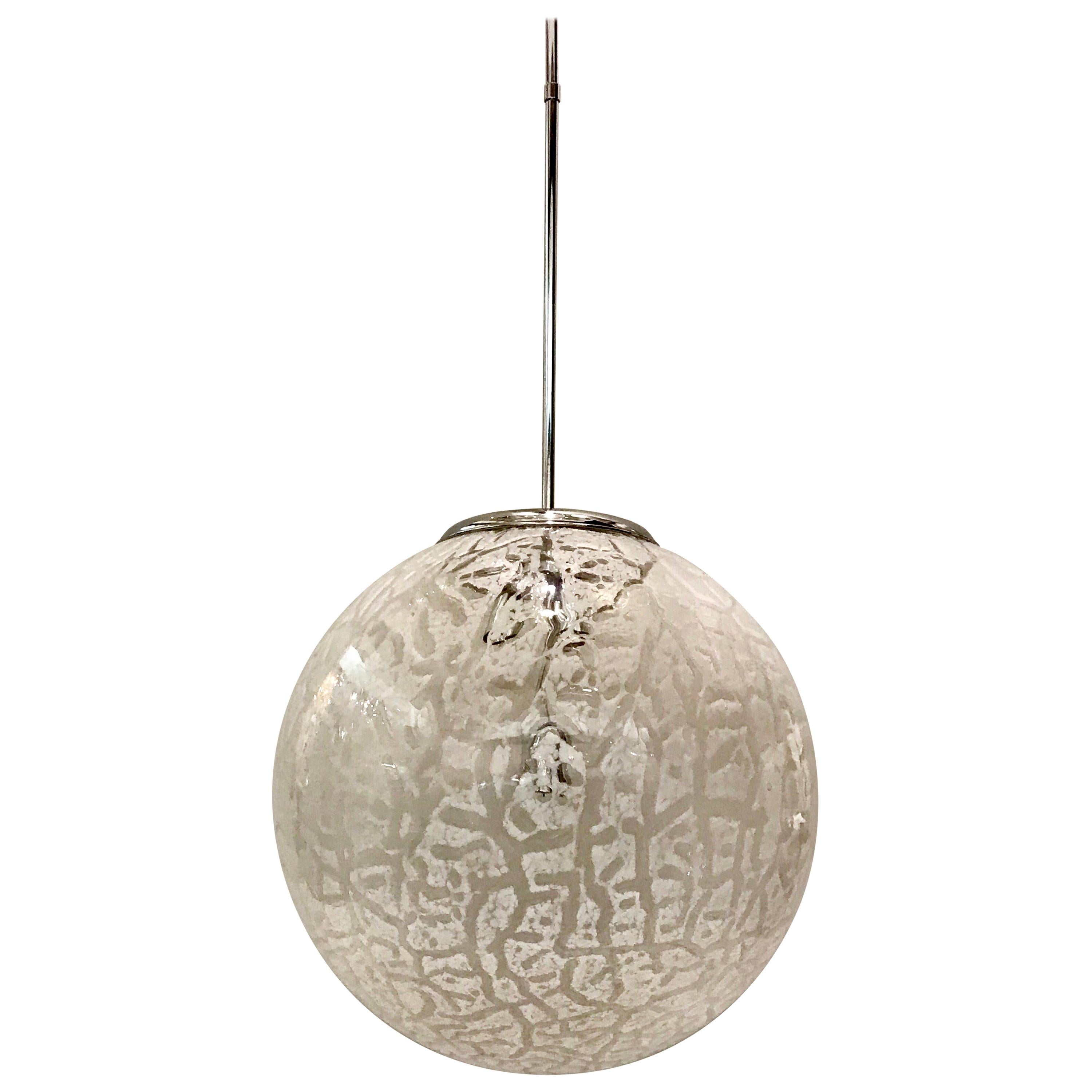 Murano Italy Huge Clear and White Glass Globe Pendant Light