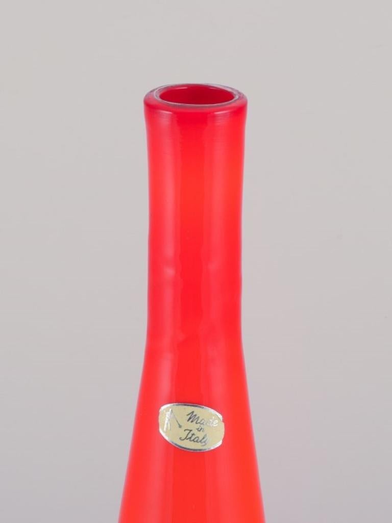 Modern Murano, Italy. Large art glass vase with a slender neck in orange glass. For Sale
