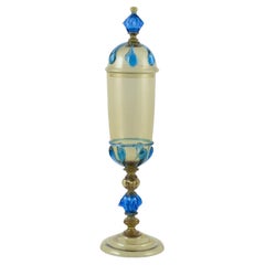 Murano, Italy. Large lidded vase made of blue and smoky art glass. Ca. 1930
