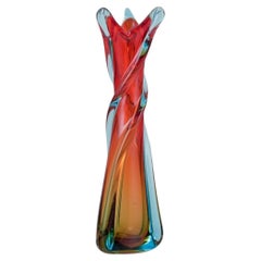 Murano, Italy, large mouth-blown and twisted art glass vase in blue and red.
