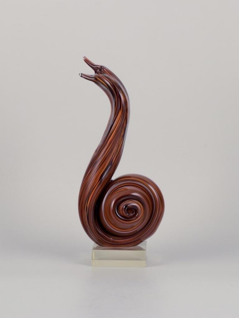 Italian Murano, Italy. Large sculpture depicting a cobra snake crafted in art glass.  For Sale