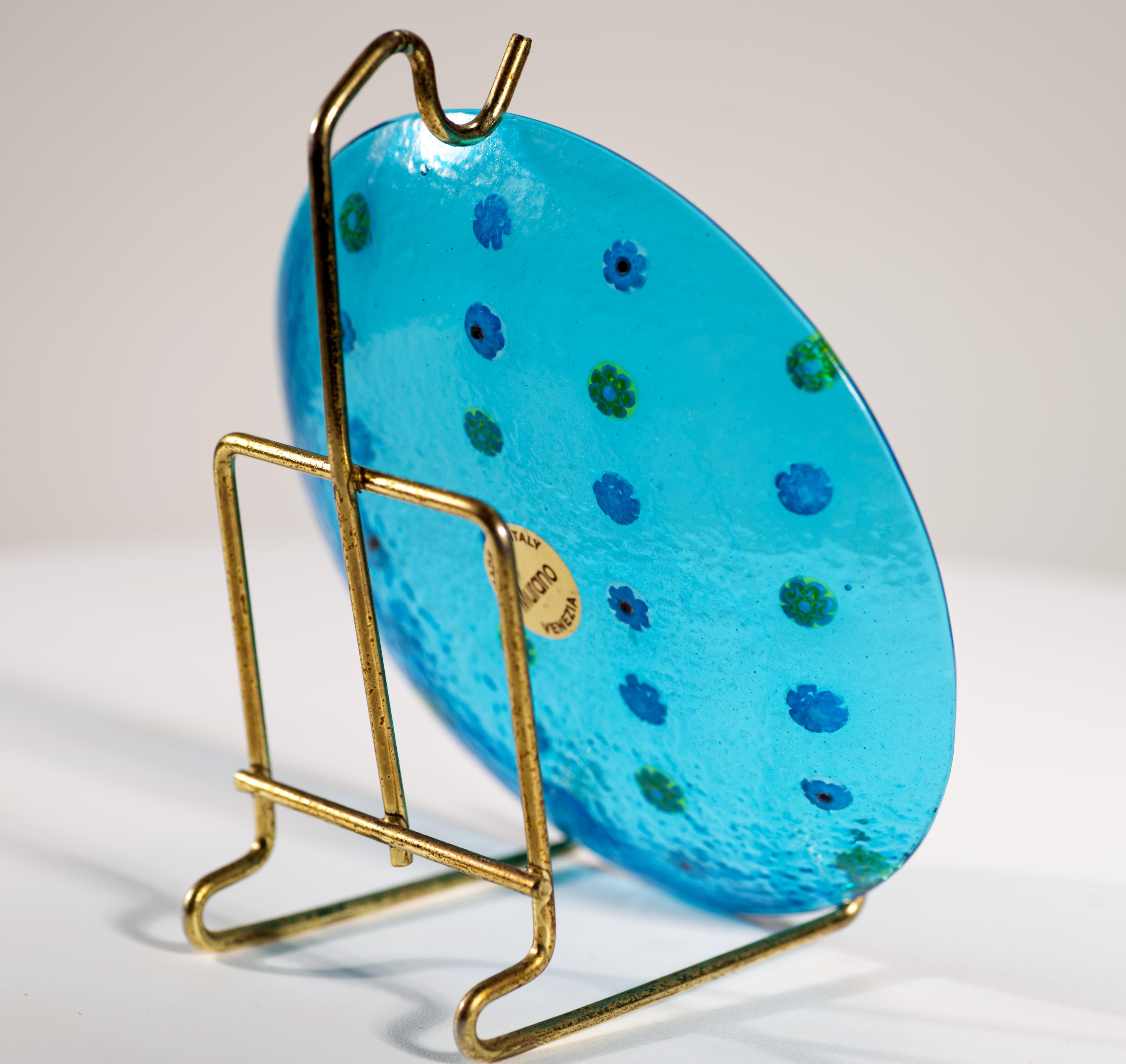 Fatto a mano Vassoio o ciotola in vetro blu Millefiori di Murano firmato in vendita