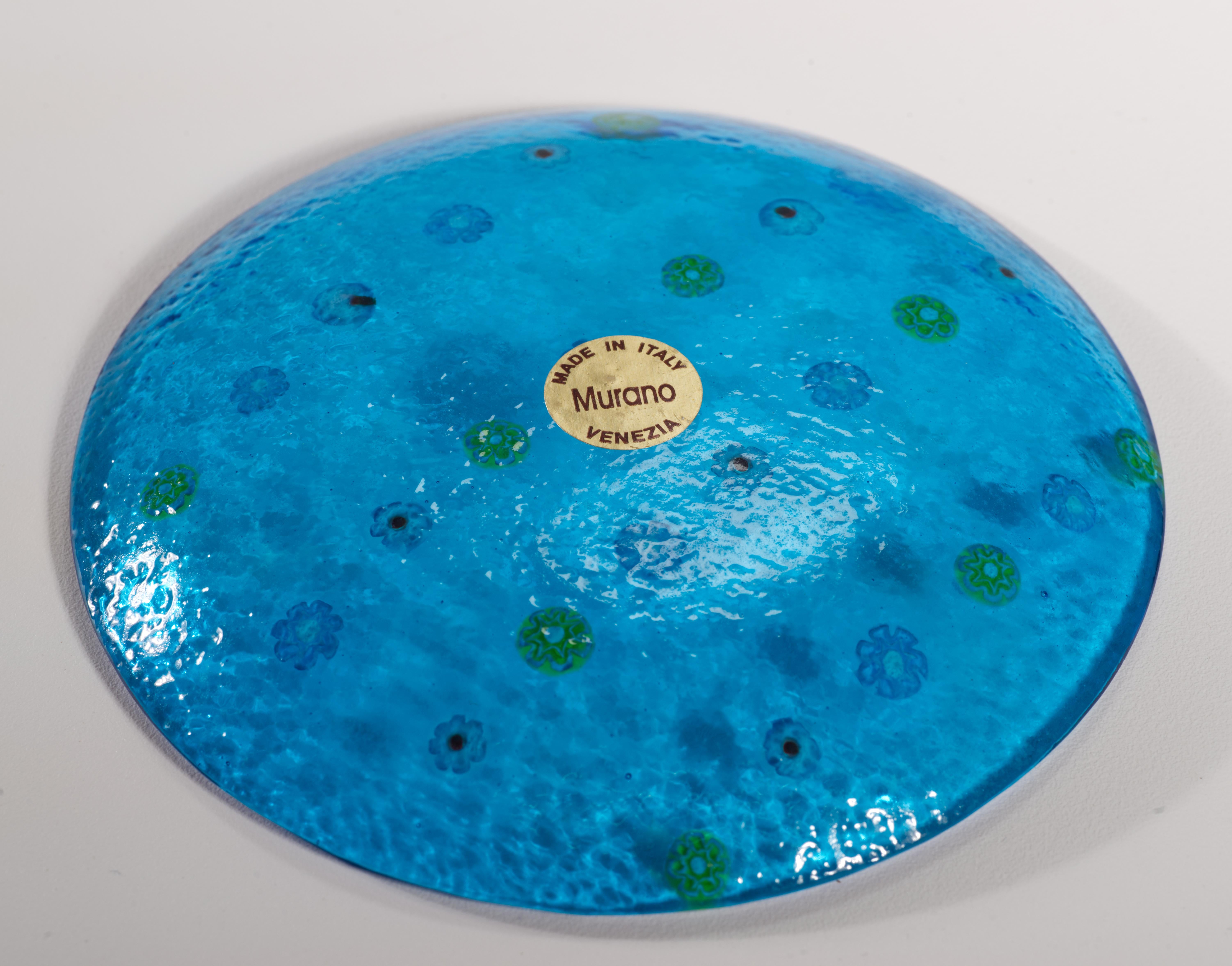 XX secolo Vassoio o ciotola in vetro blu Millefiori di Murano firmato in vendita