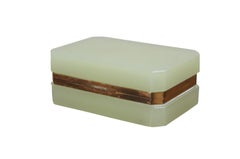 Murano Italy Opaline Uranium Vaseline Green Glow Glass Trinket Box Casket